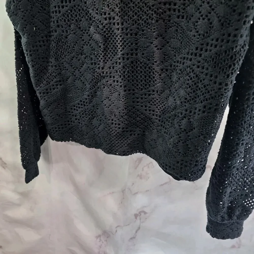 Anthropologie Shirt Womens Small Black Lace Eyelet Balloon Puff Sanctuary